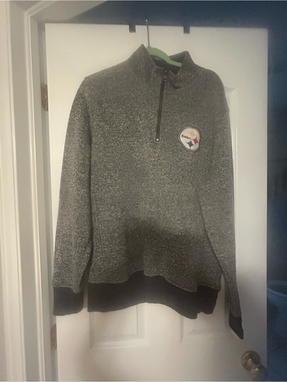 47 Brand Gray Half-Zip Sweater with Pittsburgh Steelers Patch